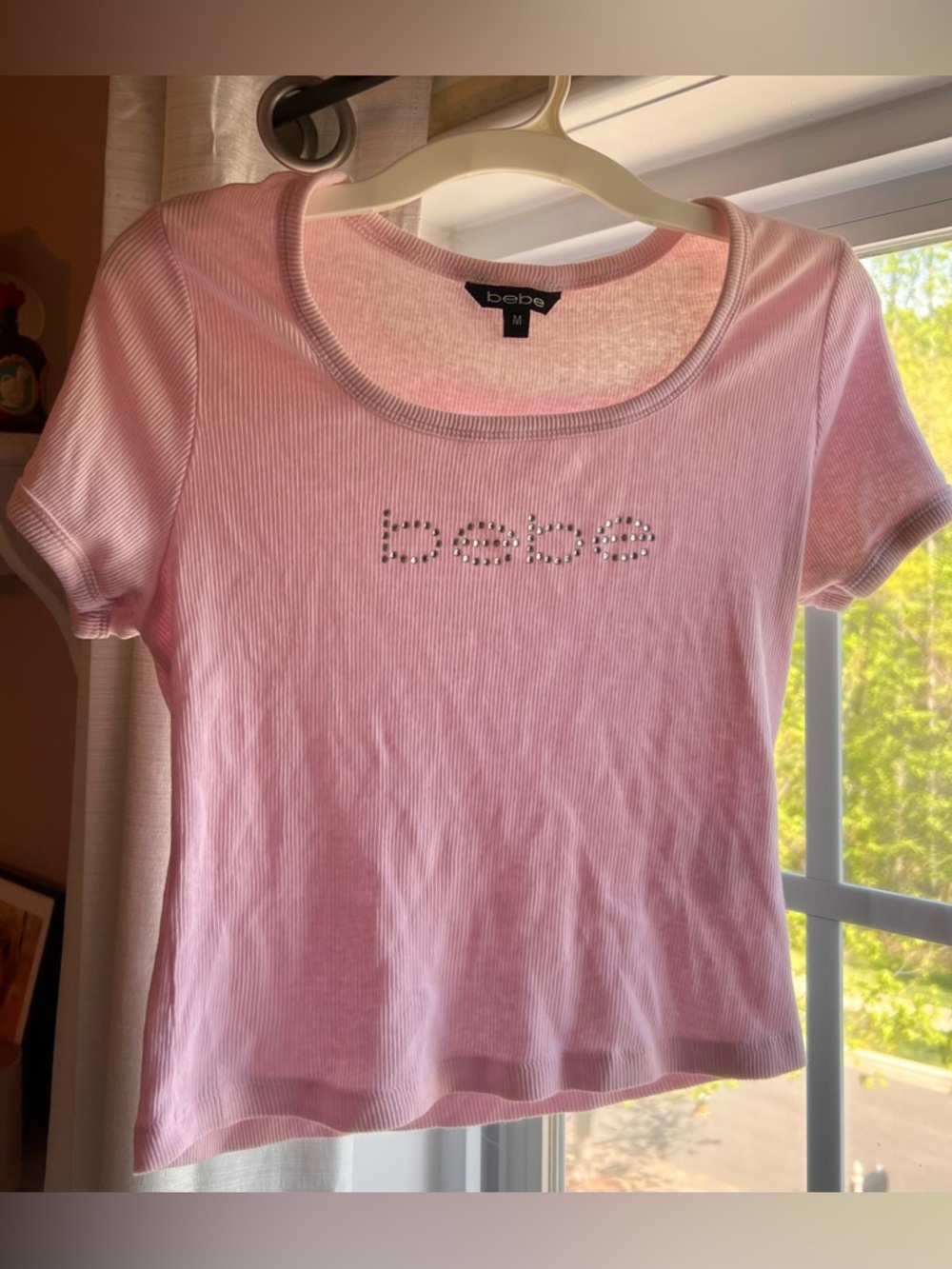 Y2K Bebe Pink Crystal Logo Tee